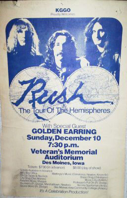December 10, 1978 Des Moines USA Rush show handbill with Golden Earring
